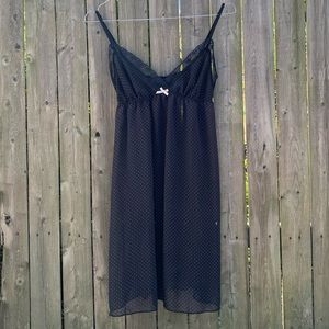 Y2K sheer pola-dot chemise silk bows and lace trim